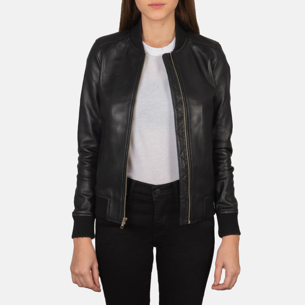 Bliss Black Leather Bomber Jacket