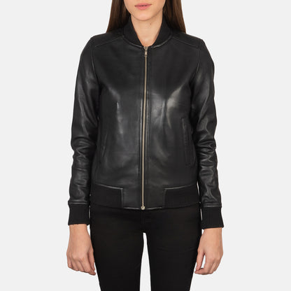 Bliss Black Leather Bomber Jacket