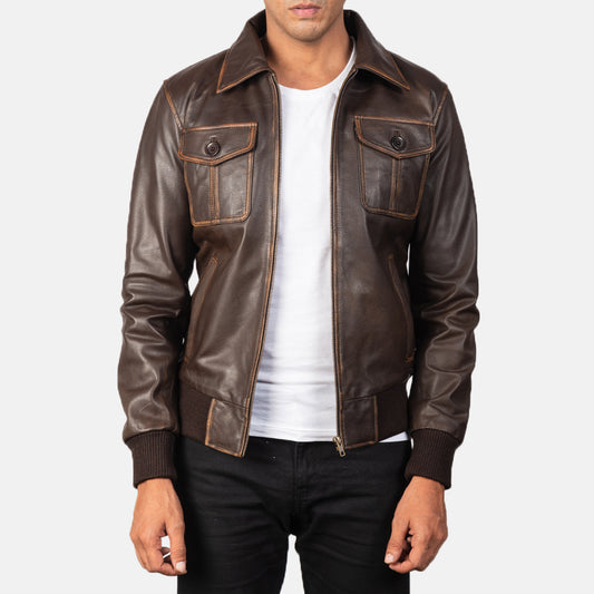 Aaron Brown Leather Bomber Jacket