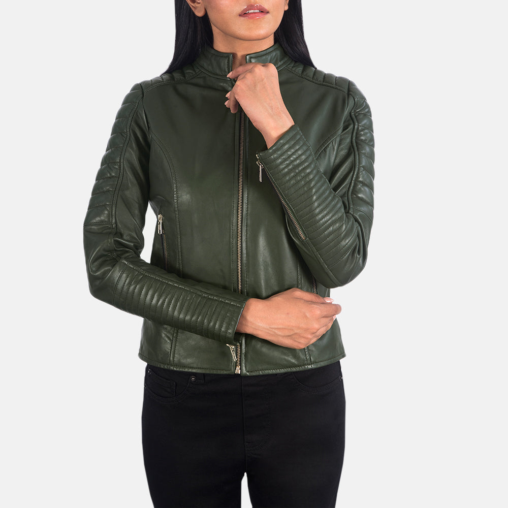 Adalyn Quilted Green Leather Biker Jacket