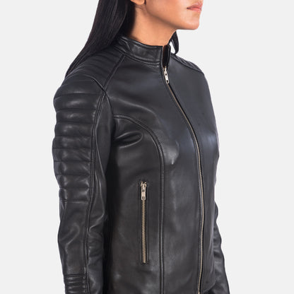 Adalyn Quilted Black Leather Biker Jacket