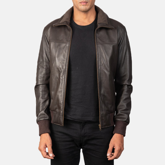 Air Rolf Brown Leather Bomber Jacket