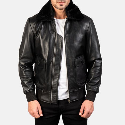 Airin G-1 Black Leather Bomber Jacket