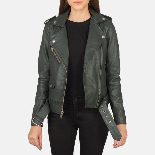 Alison Green Leather Biker Jacket