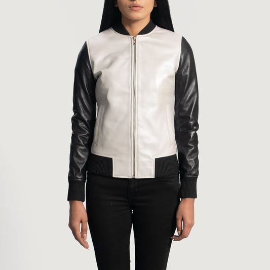 Cole Silver & Black Leather Bomber Jacket