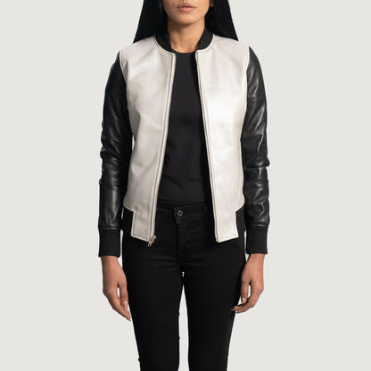 Cole Silver & Black Leather Bomber Jacket