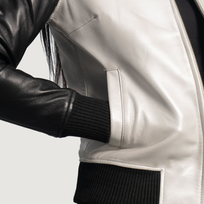 Cole Silver & Black Leather Bomber Jacket