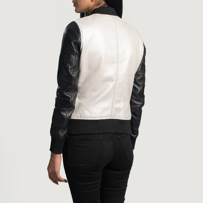 Cole Silver & Black Leather Bomber Jacket