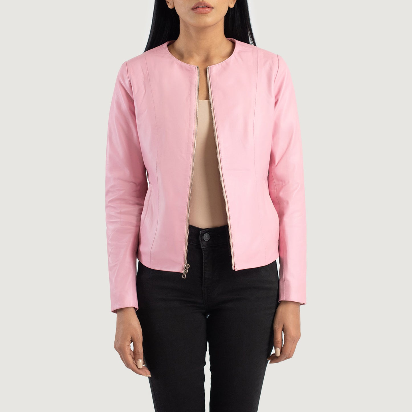 Elixir Pink Collarless Leather Jacket