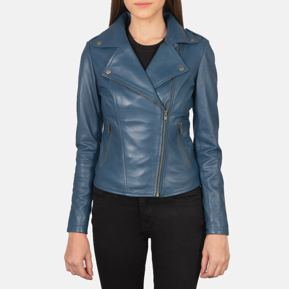 Flashback Blue Leather Biker Jacket