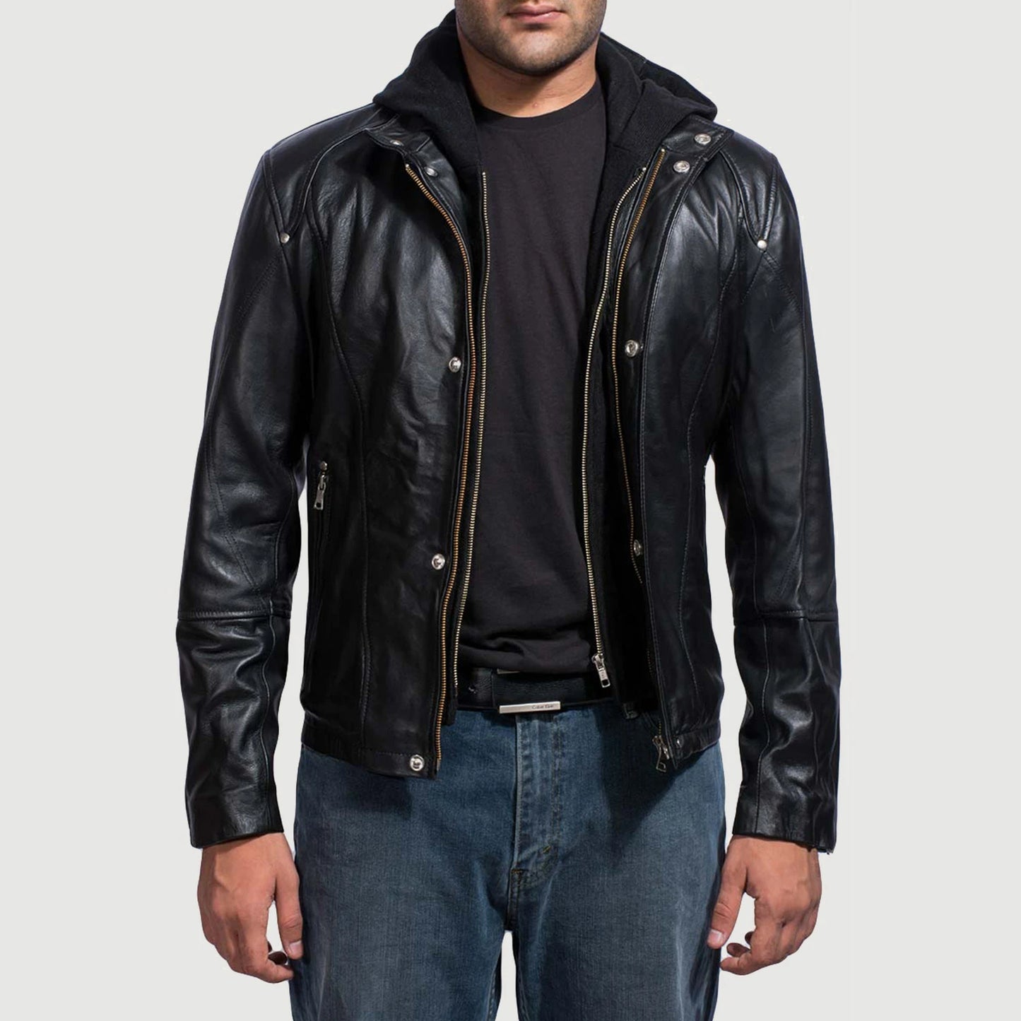 Black Hooded Leather Jacket