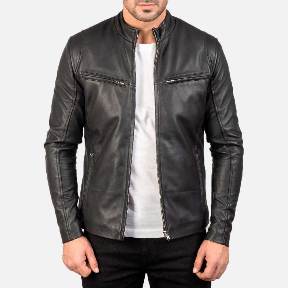 Ionic Black Leather Jacket - JAU Leathers