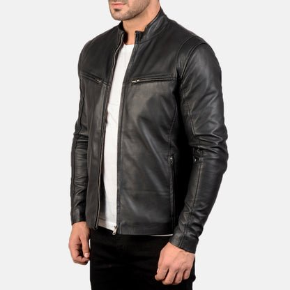 Ionic Black Leather Jacket - JAU Leathers