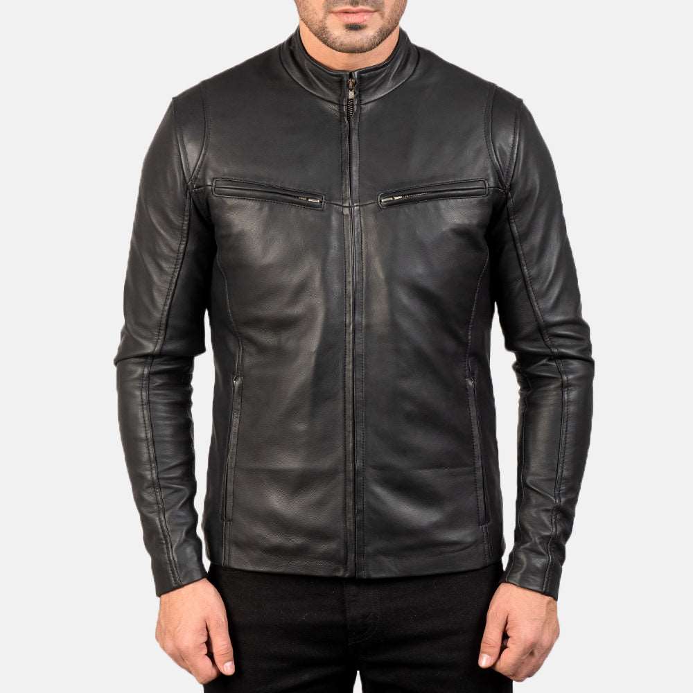 Ionic Black Leather Jacket - JAU Leathers