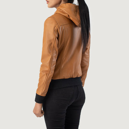 Rebella Brown Hooded Leather Bomber Jacket