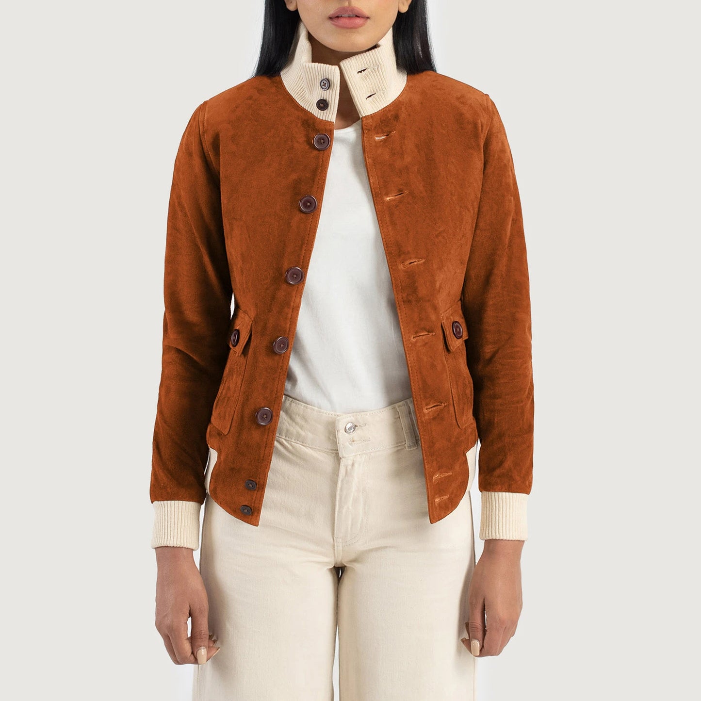 Sasha Brown Suede Bomber Jacket