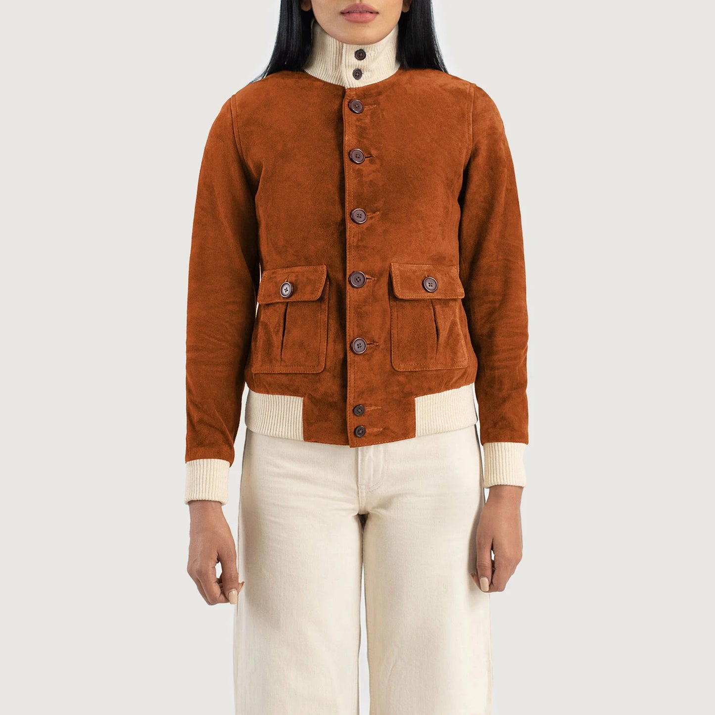 Sasha Brown Suede Bomber Jacket