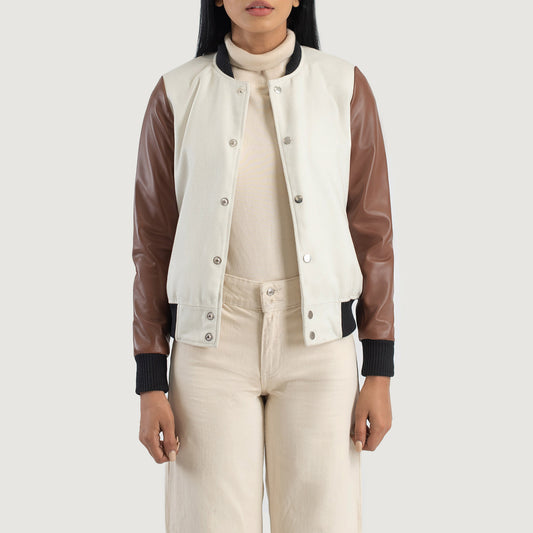 Savant White & Brown Hybrid Varsity Jacket