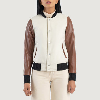 Savant White & Brown Hybrid Varsity Jacket