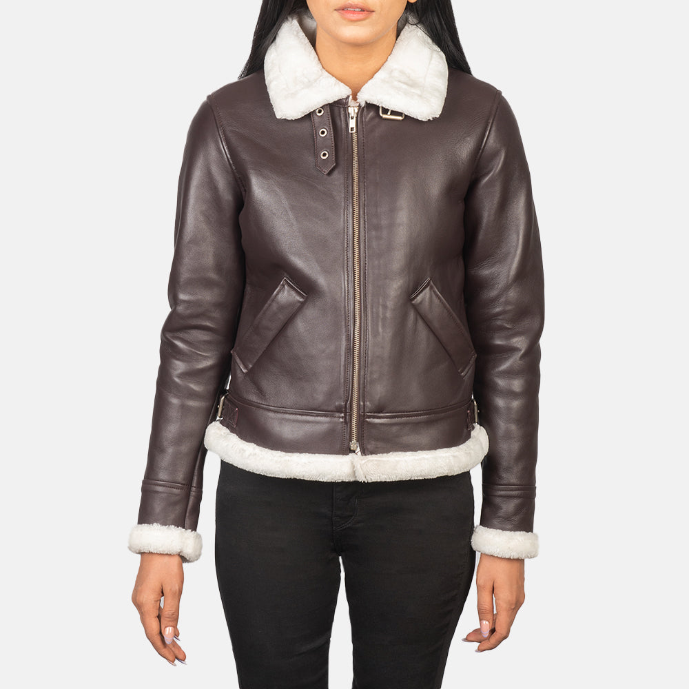 Sherilyn Maroon Leather Bomber Jacket