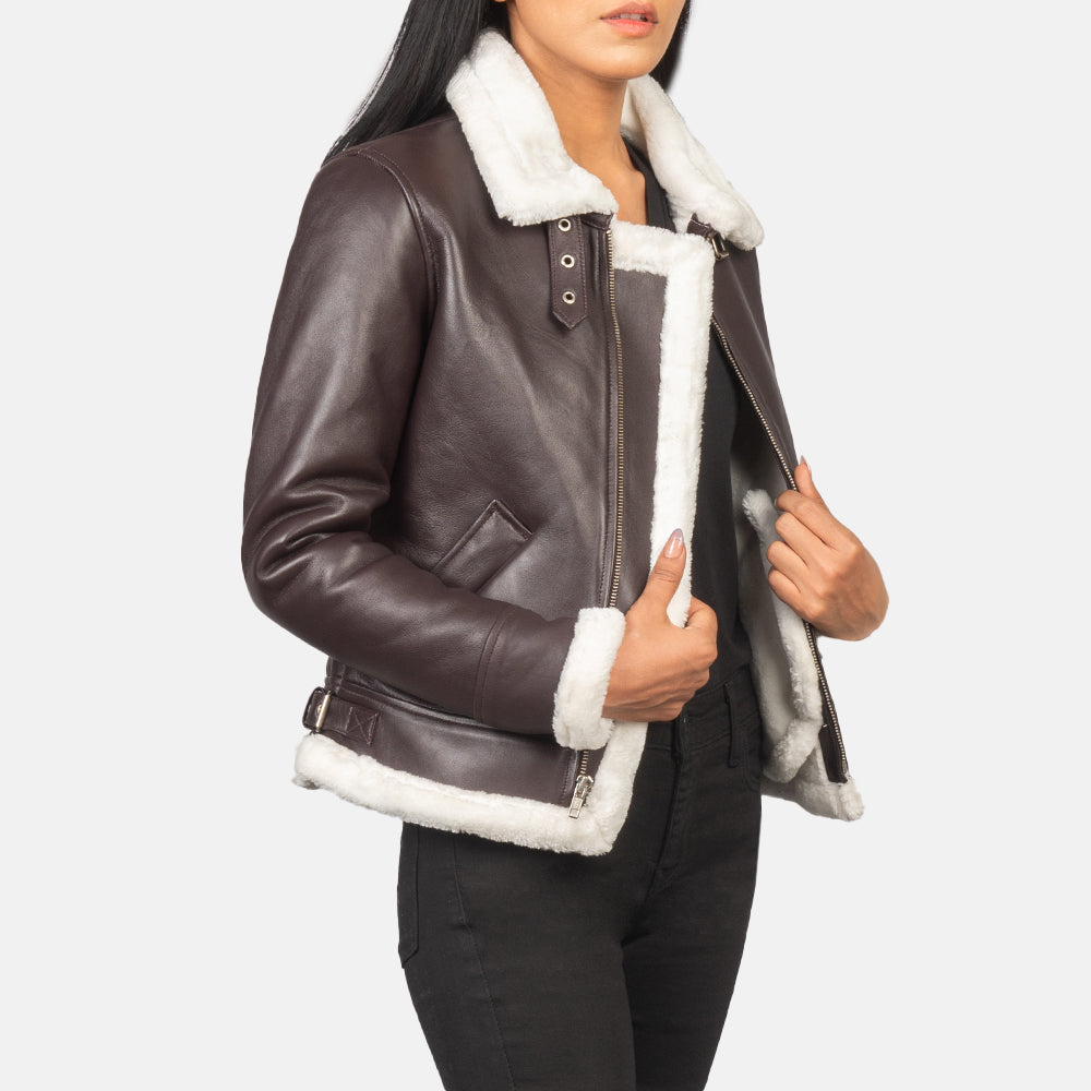 Sherilyn Maroon Leather Bomber Jacket