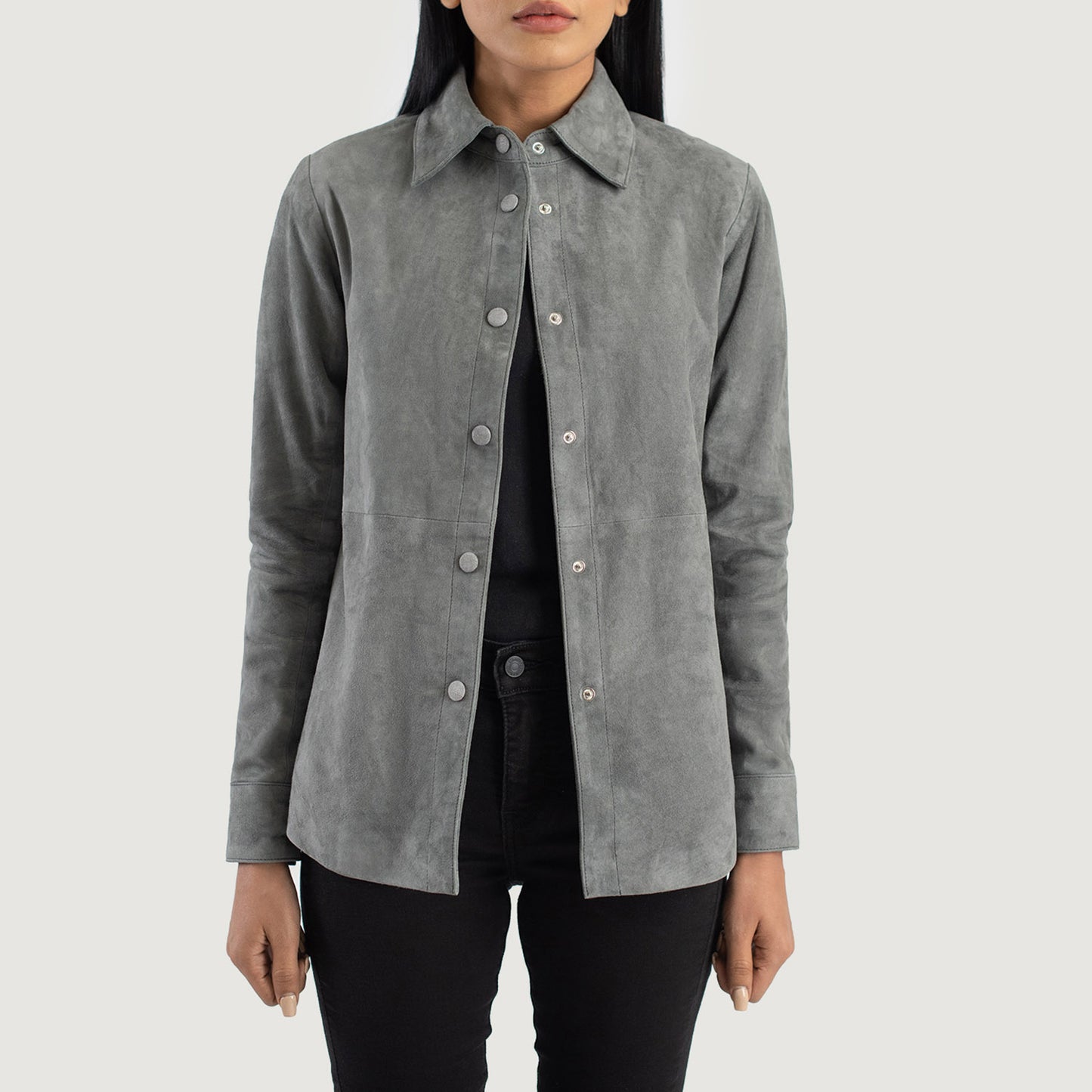 Zenith Grey Suede Leather Shirt Jacket